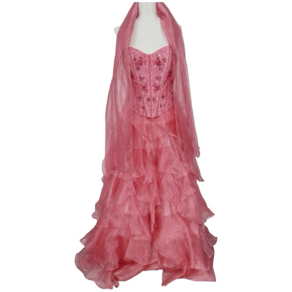 Bicici Vintage Prom Dress Princess Ball Gown Y2K Beaded Pink Corset Sweetheart M